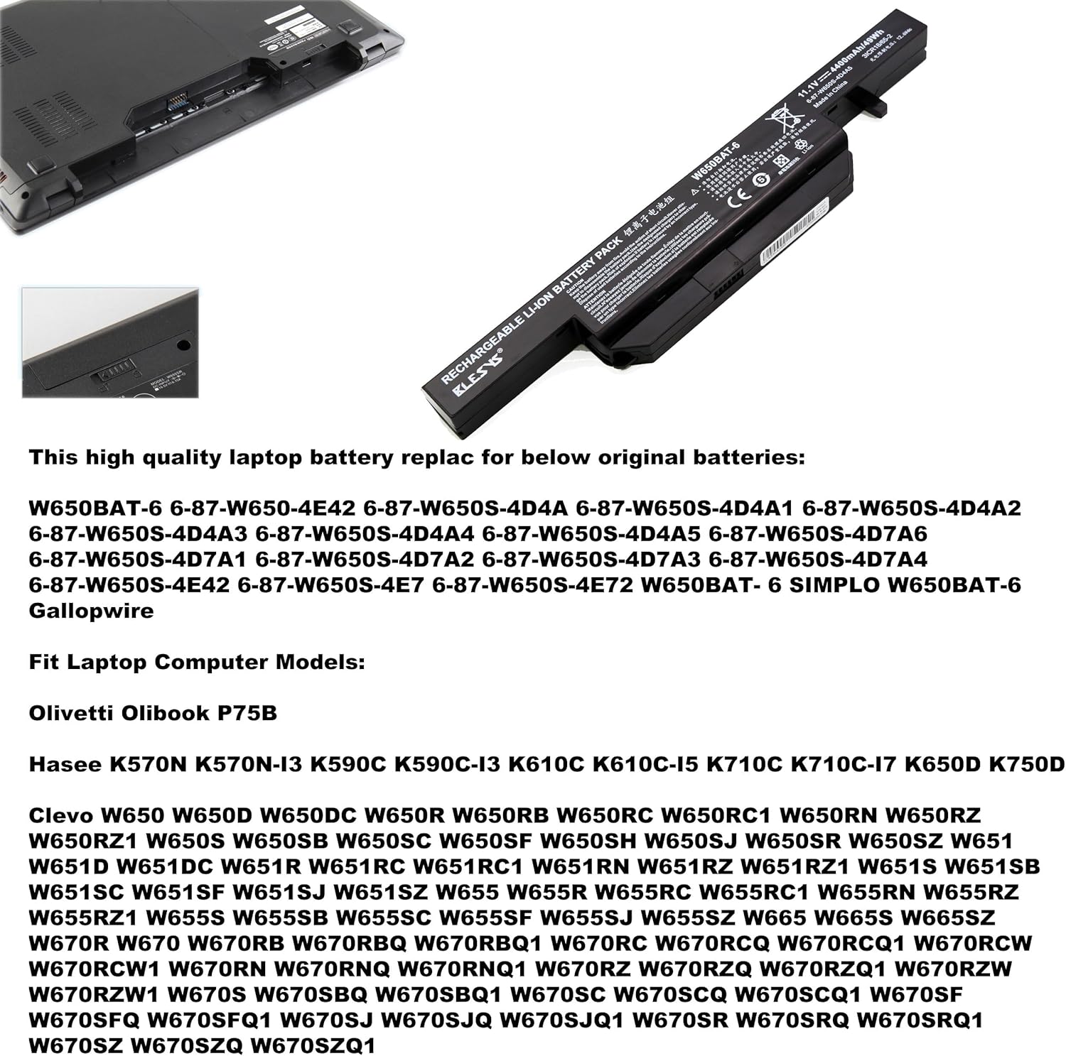 Blesys Batteria W650BAT-6 per Clevo W650, Hasee K610C - immagine 4