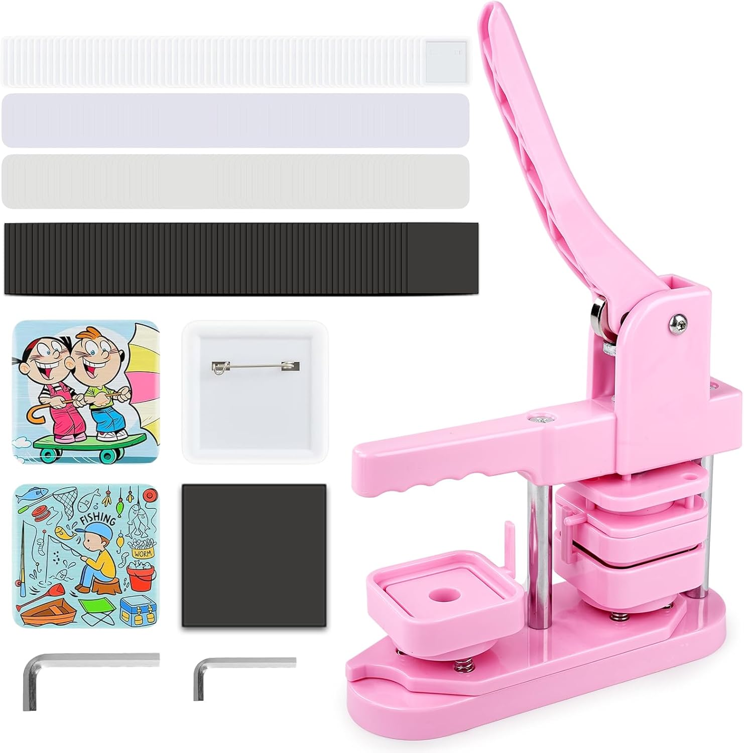 Button Maker Machine 50mm Quadrato DIY, Rosa - immagine 1