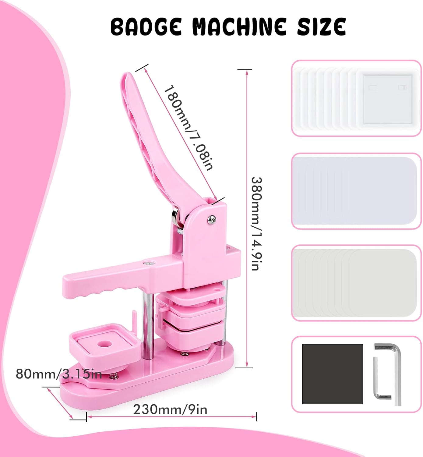 Button Maker Machine 50mm Quadrato DIY, Rosa - immagine 2