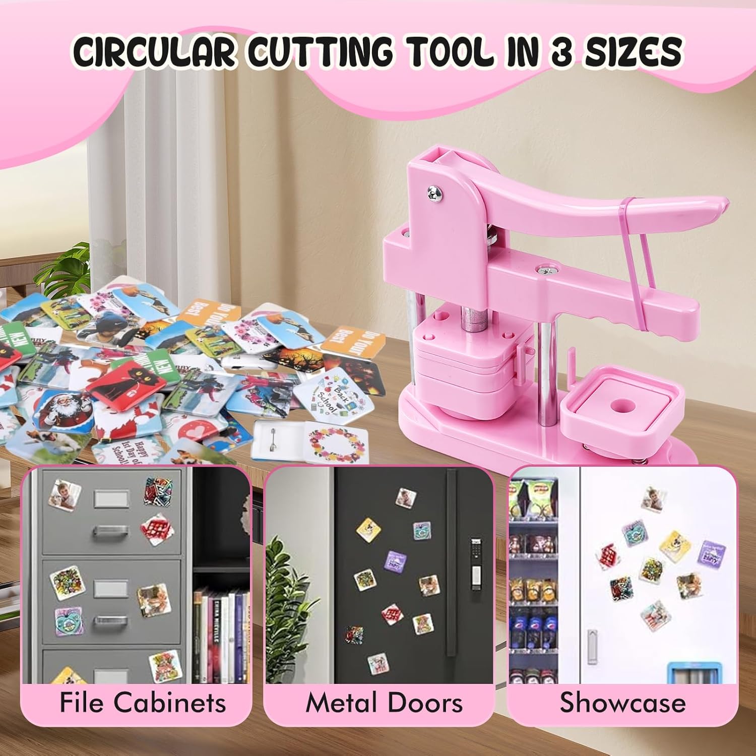 Button Maker Machine 50mm Quadrato DIY, Rosa - immagine 3