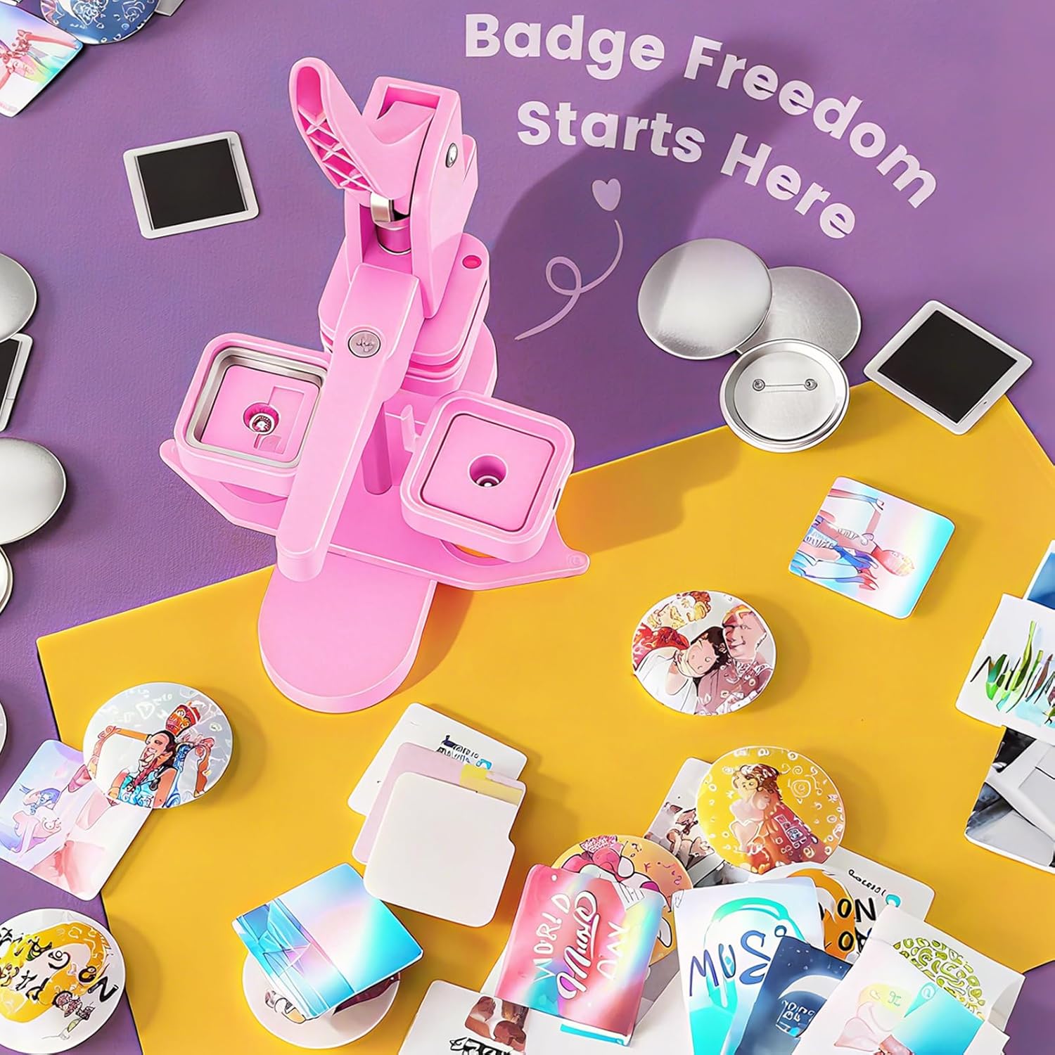 Button Maker Machine 50mm Quadrato DIY, Rosa - immagine 8