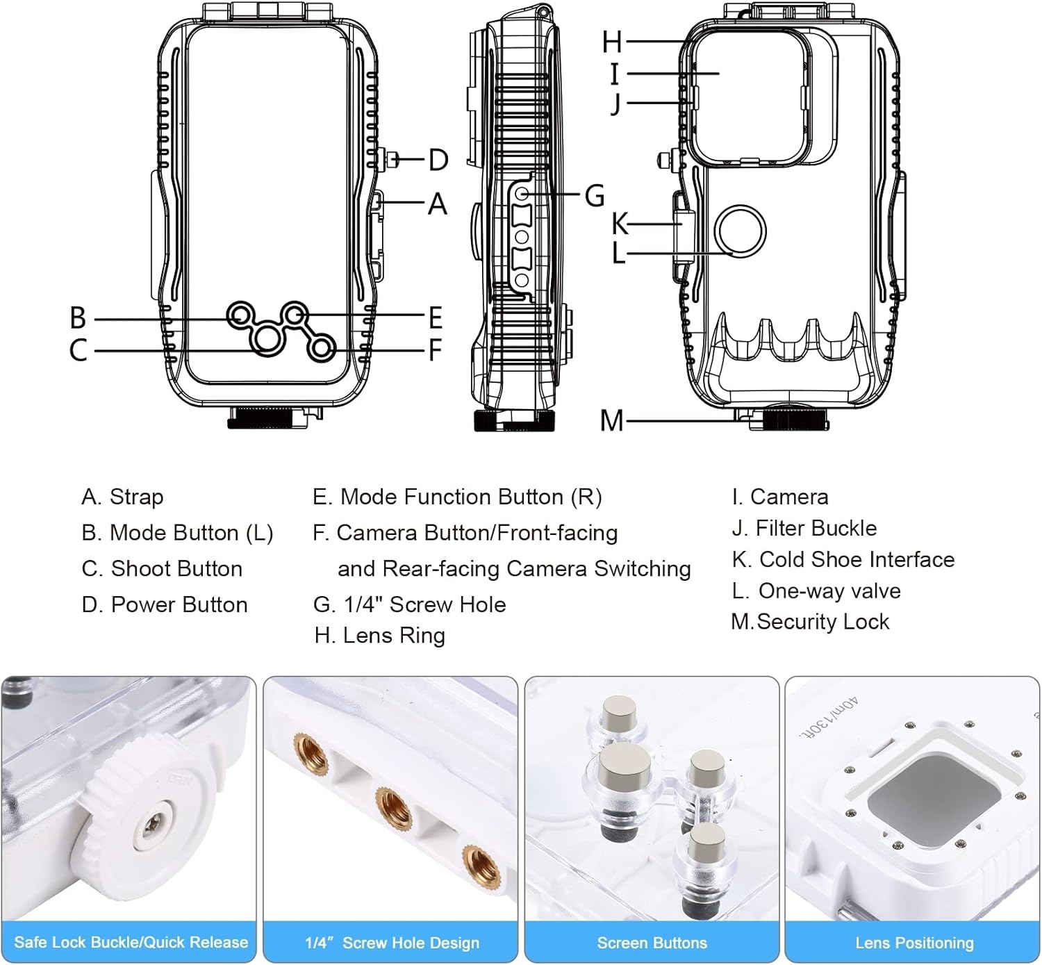 Puluz Custodia Impermeabile 40m per iPhone, Bianco - immagine 2