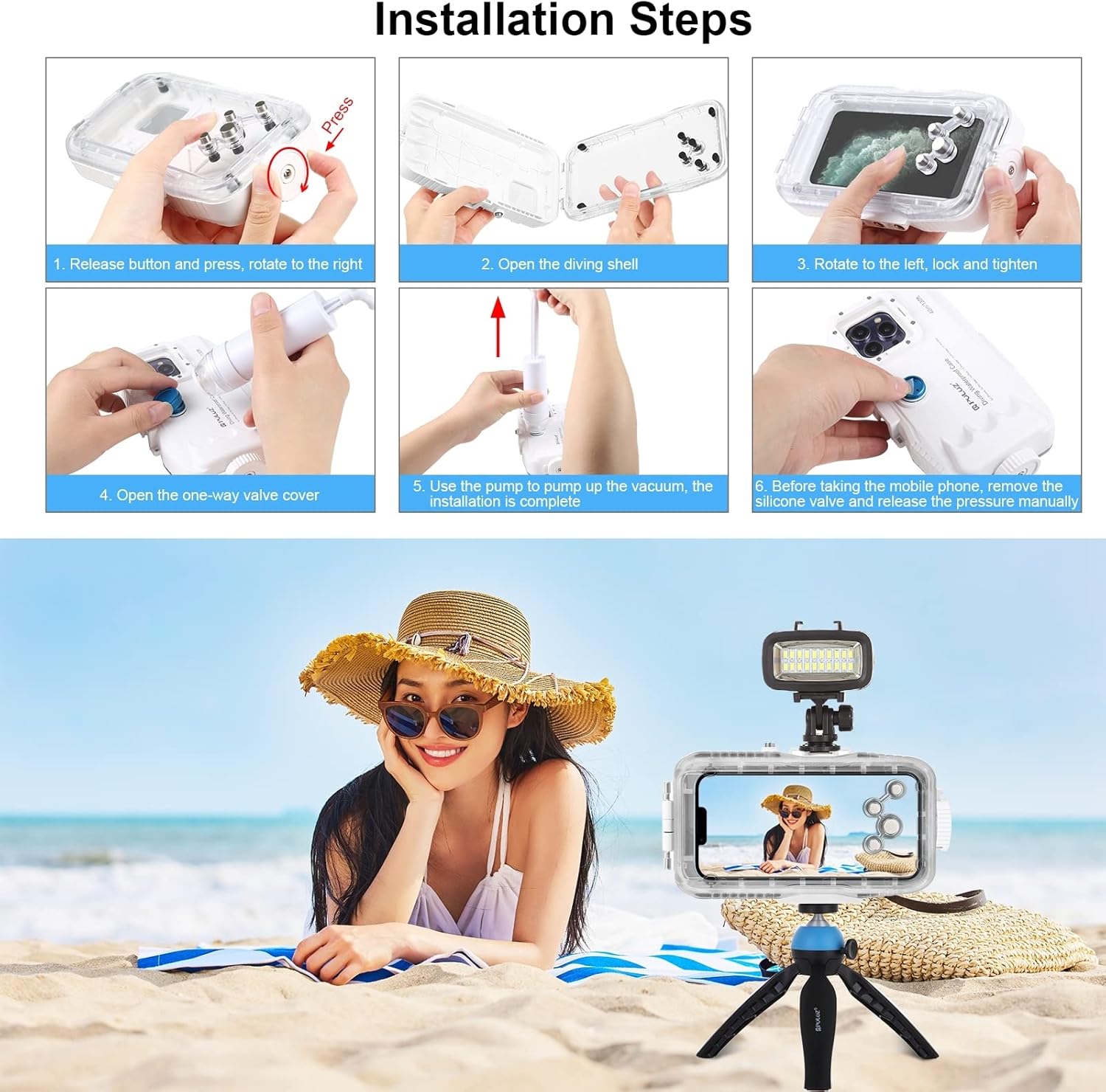 Puluz Custodia Impermeabile 40m per iPhone, Bianco - immagine 7