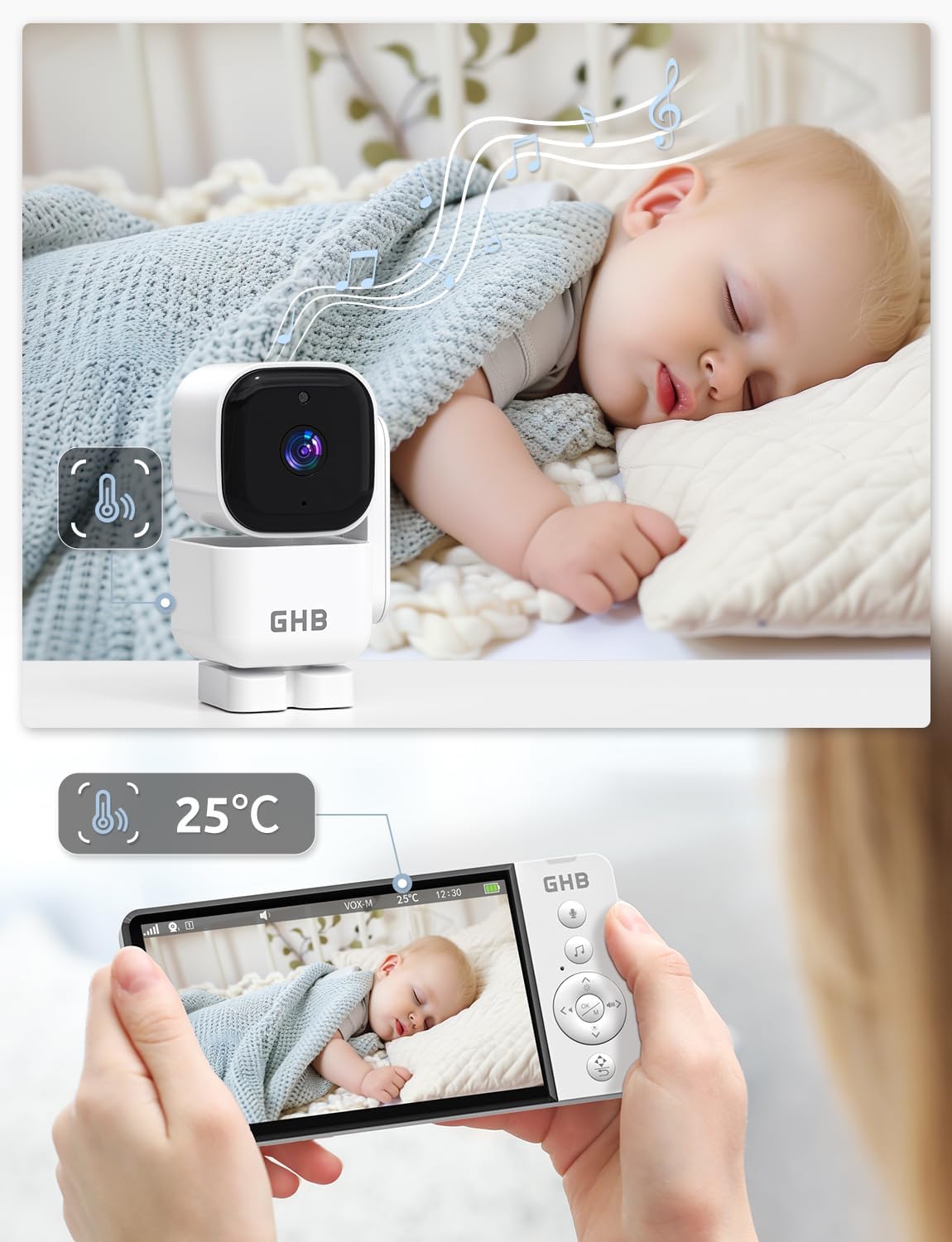 Ghb Baby Monitor Video e Audio 5'' 720HD IPS - immagine 6