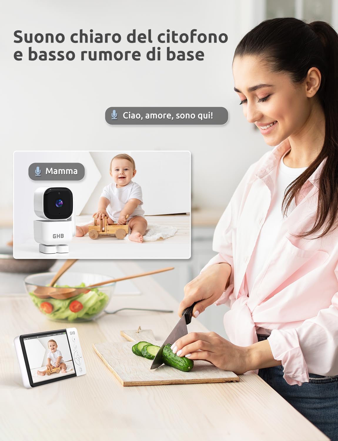 Ghb Baby Monitor Video e Audio 5'' 720HD IPS - immagine 7