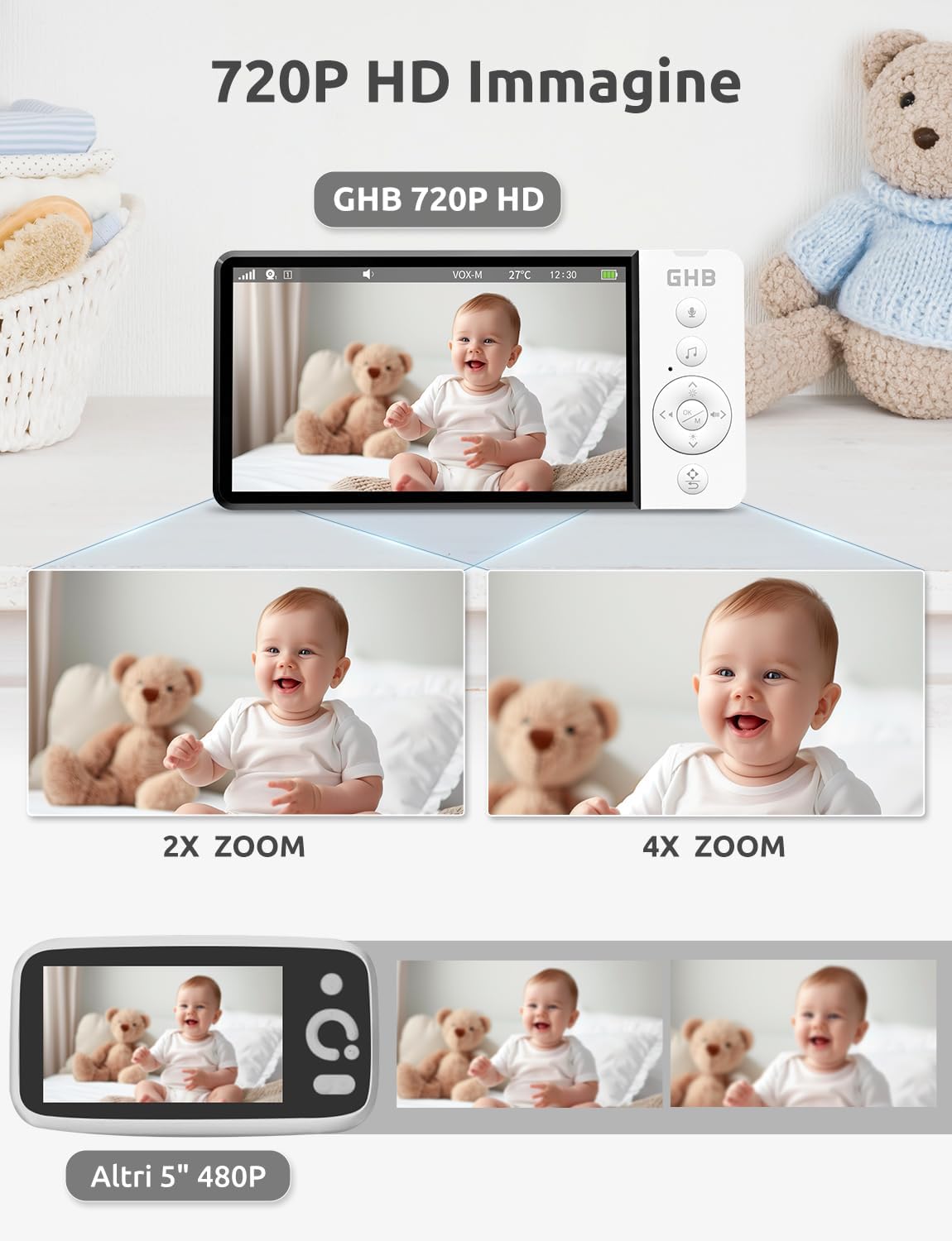 Ghb Baby Monitor Video e Audio 5'' 720HD IPS - immagine 9