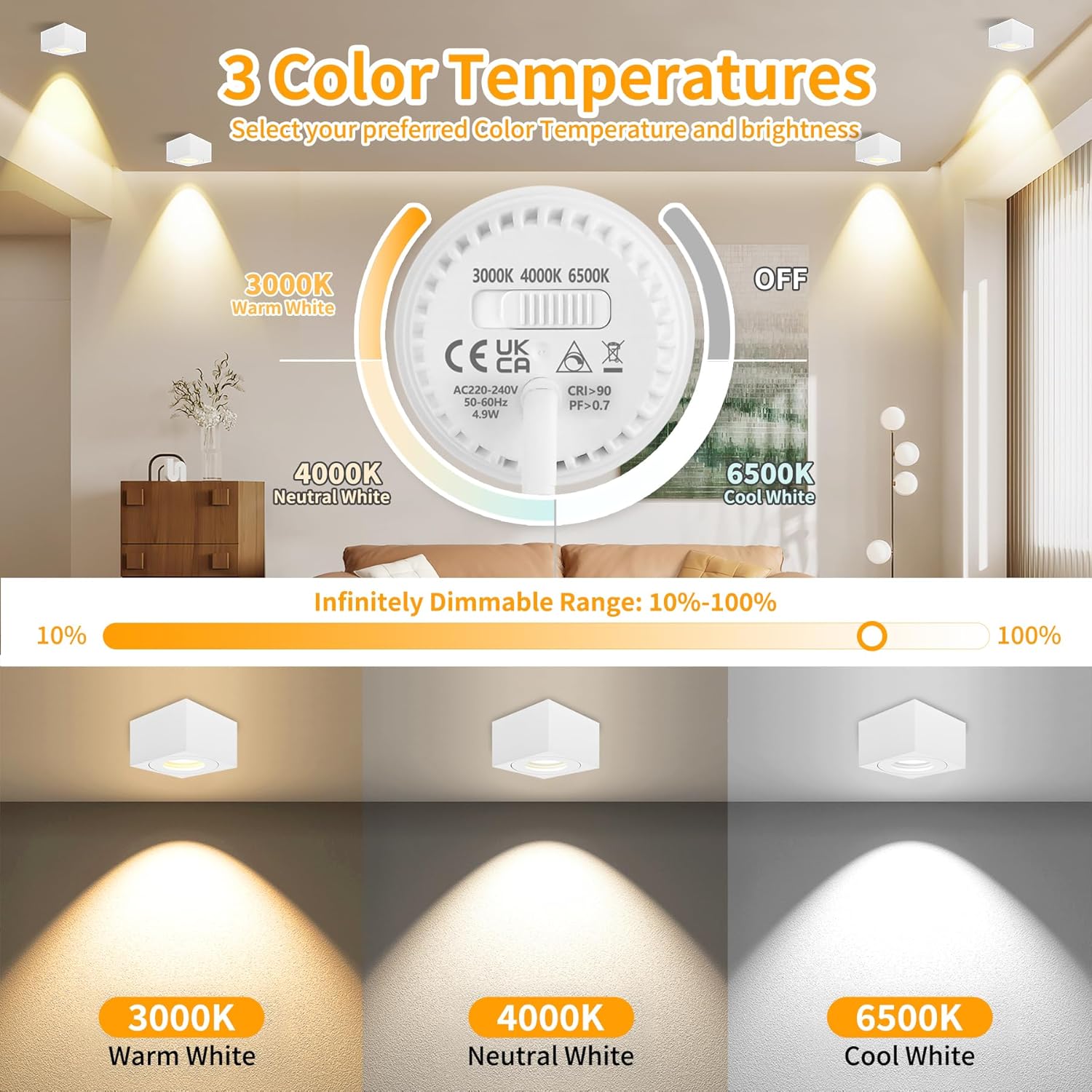 Faretti da Soffitto LED Quadrati 5W, 2 Pezzi - immagine 3