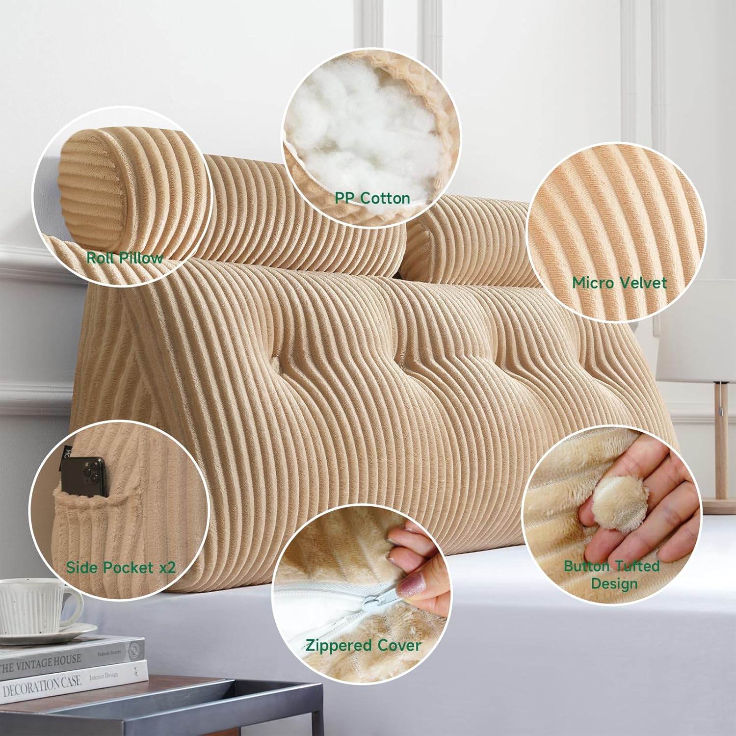 Z-hom Cuscino Schienale Triangolare, Beige - immagine 3