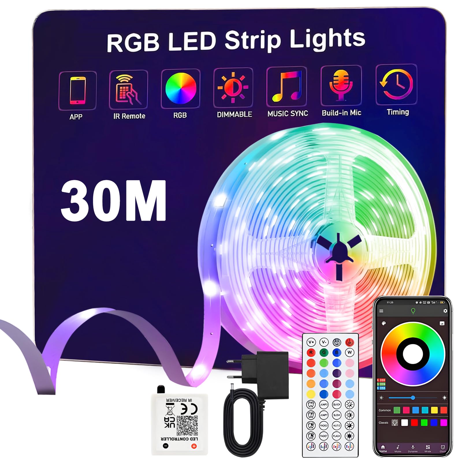 Anmossi Striscia LED RGB 30 Metri con Bluetooth