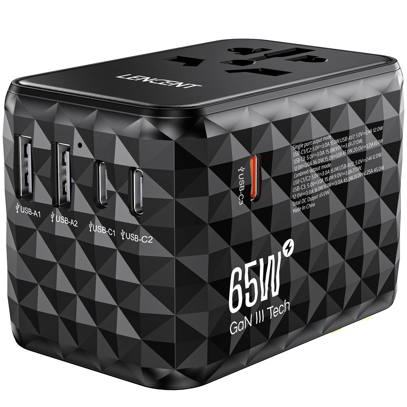 Lencent Adattatore Universale da Viaggio 65W, Bianco