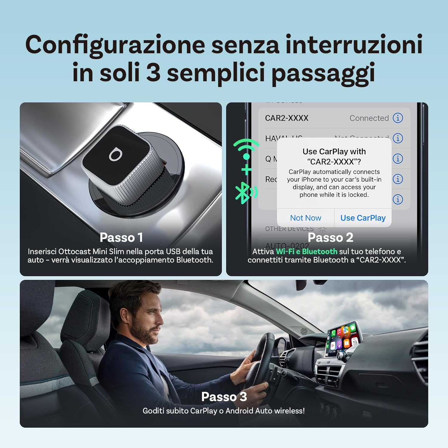 Ottocast Mini Slim 2025 - Adattatore Wireless CarPlay & AA - immagine 7