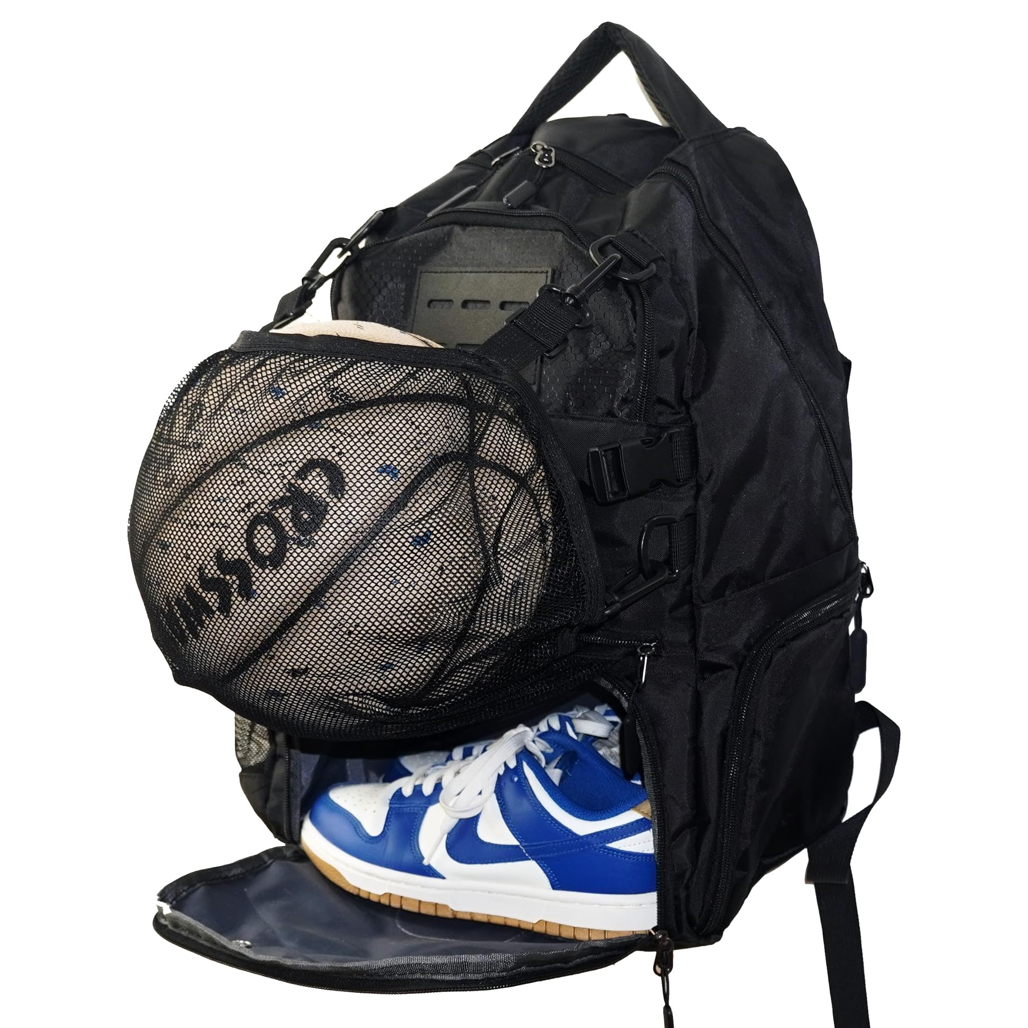 Borsa sportiva con scomparto per scarpe, rete e scomparto imbottito per laptop da 15,6 pollici, zaino sportivo per riporre palloni da basket, palloni da calcio e altre palline, oggetti da