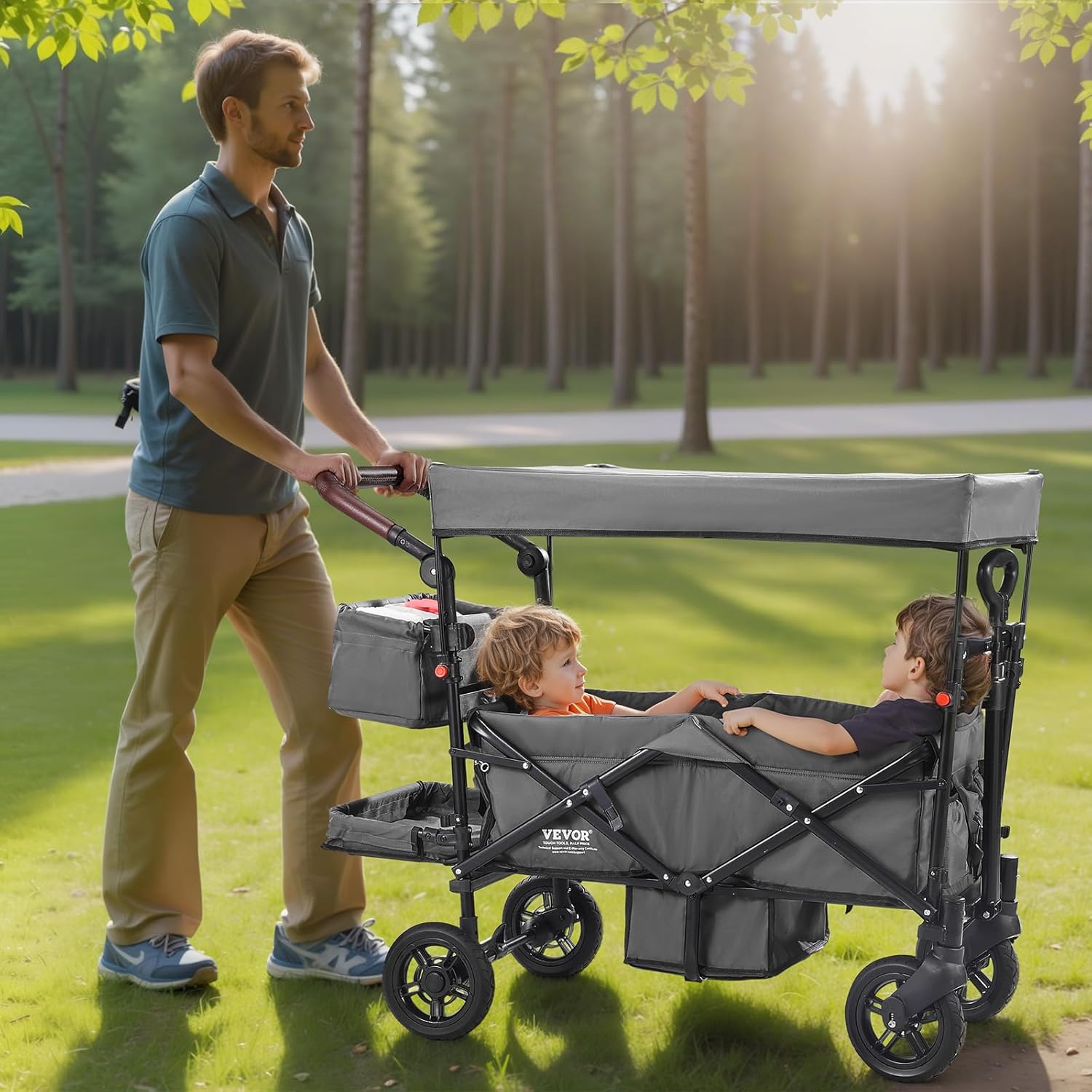 Vevor Passeggino Wagon Pieghevole per 2 Bambini, Grigio - immagine 8