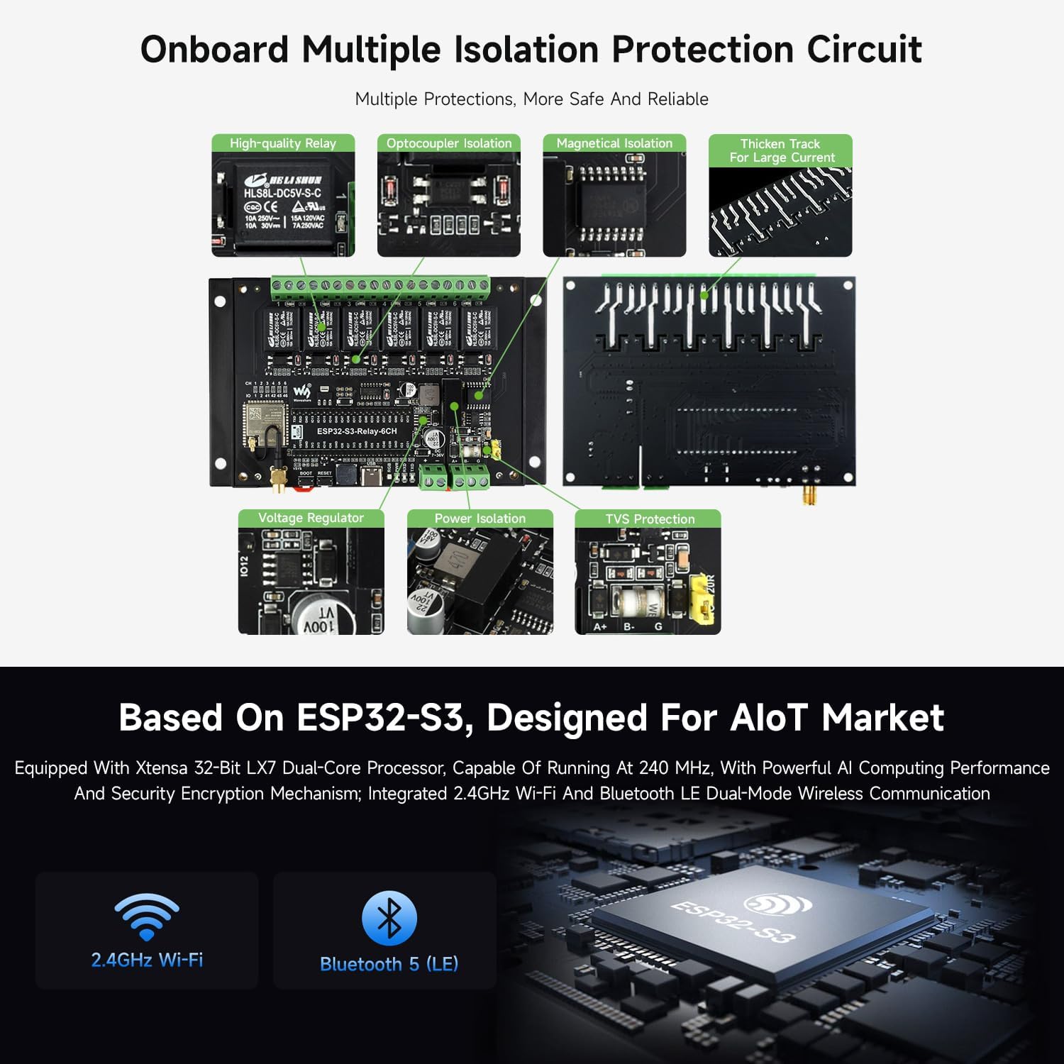 Waveshare Modulo Relay Industriale ESP32-S3 WiFi 6 Canali - immagine 5