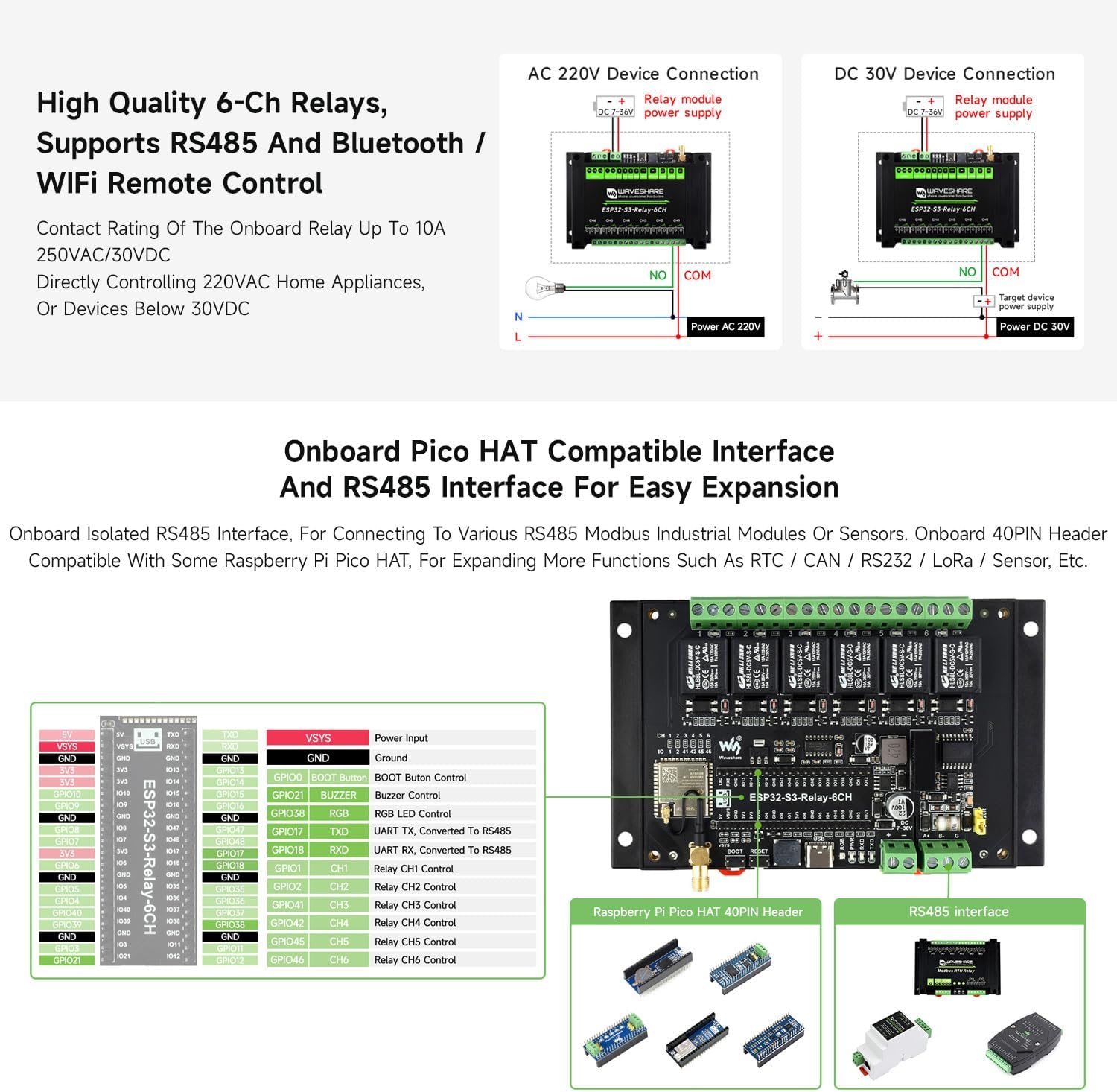 Waveshare Modulo Relay Industriale ESP32-S3 WiFi 6 Canali - immagine 6