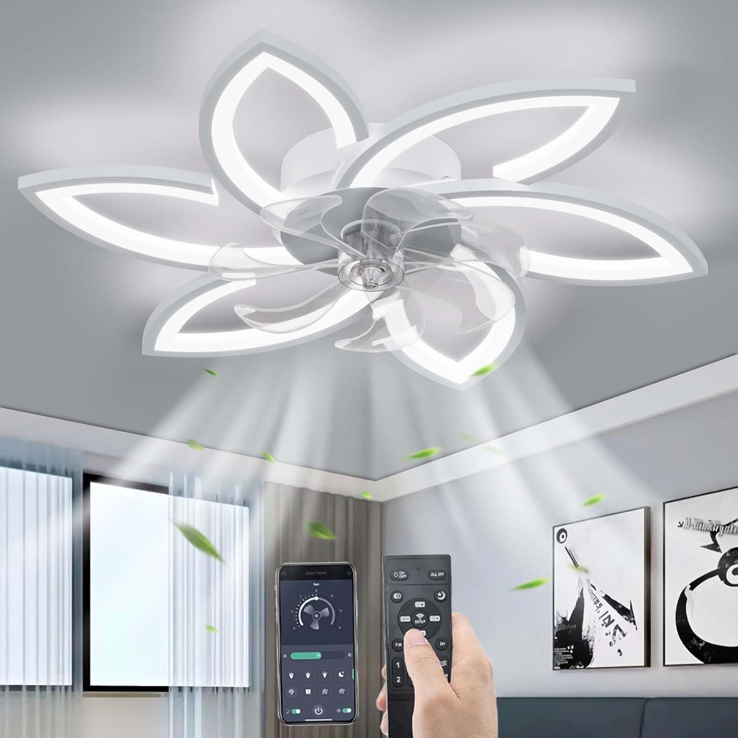 Yunzi Ventilatore da Soffitto con Luce LED 78CM, Bianco - immagine 1