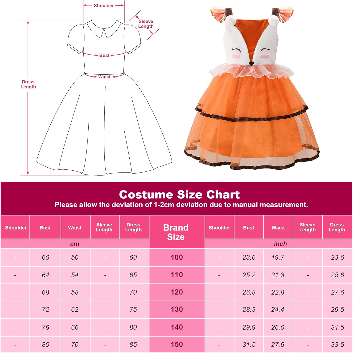 ReliBeauty Costume Volpe Bambina 3-12 Anni - immagine 3