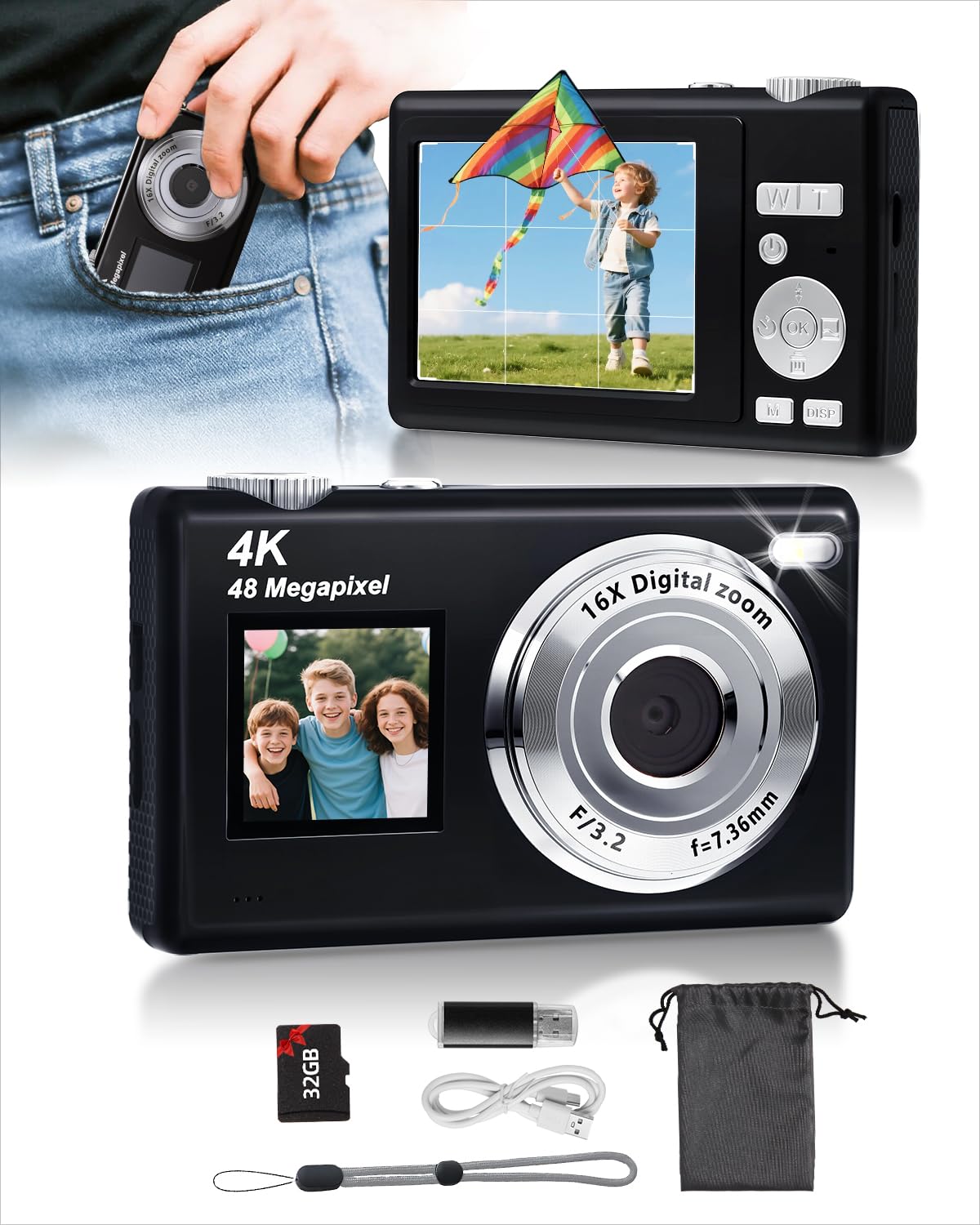 Arnssien Fotocamera Digitale 4K 48MP con Doppio Schermo