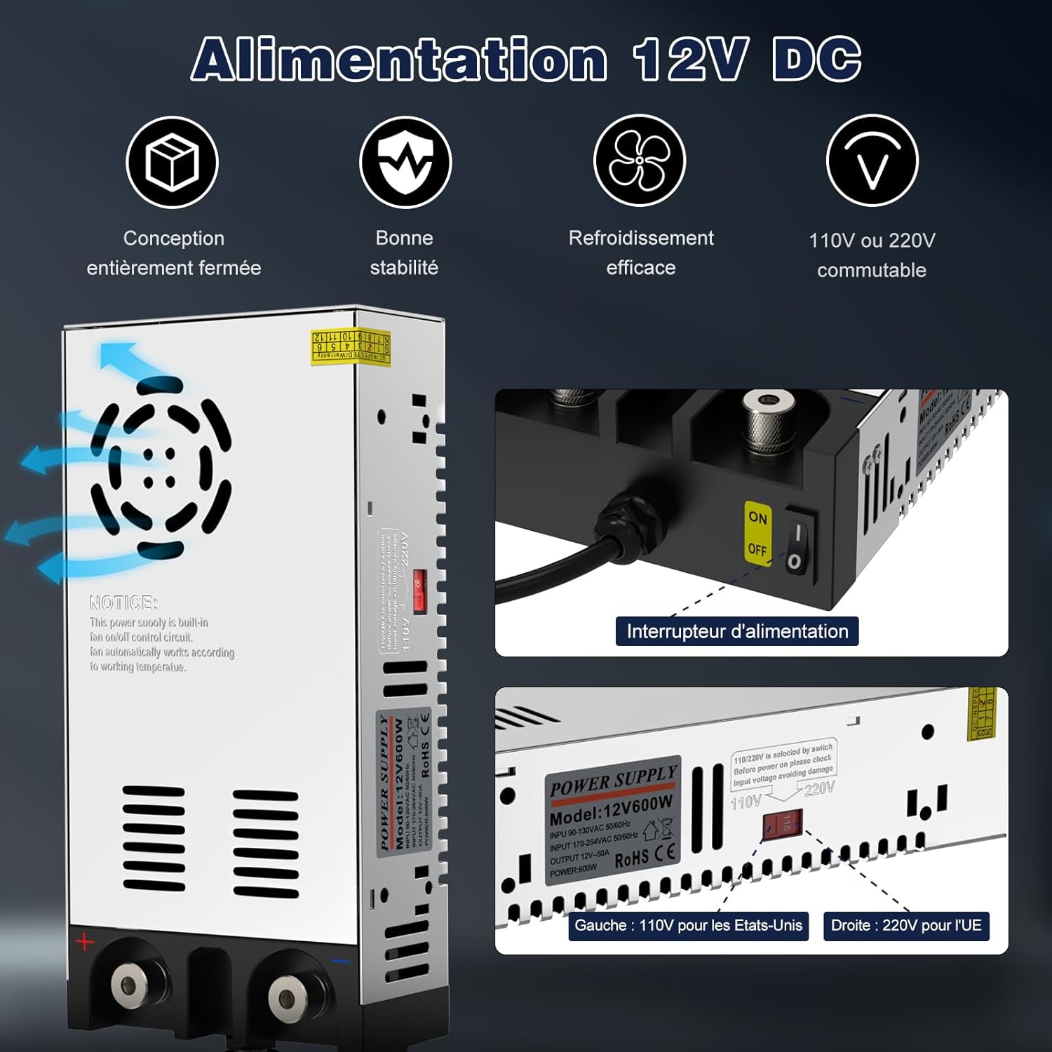 Imaycc Alimentatore Switching 12V 50A 600W - immagine 2