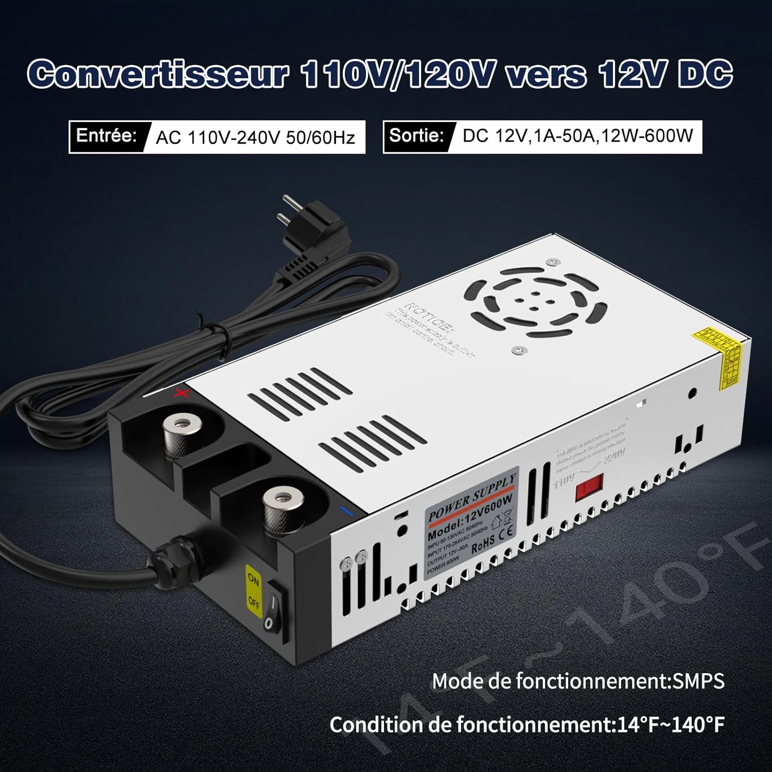 Imaycc Alimentatore Switching 12V 50A 600W - immagine 3