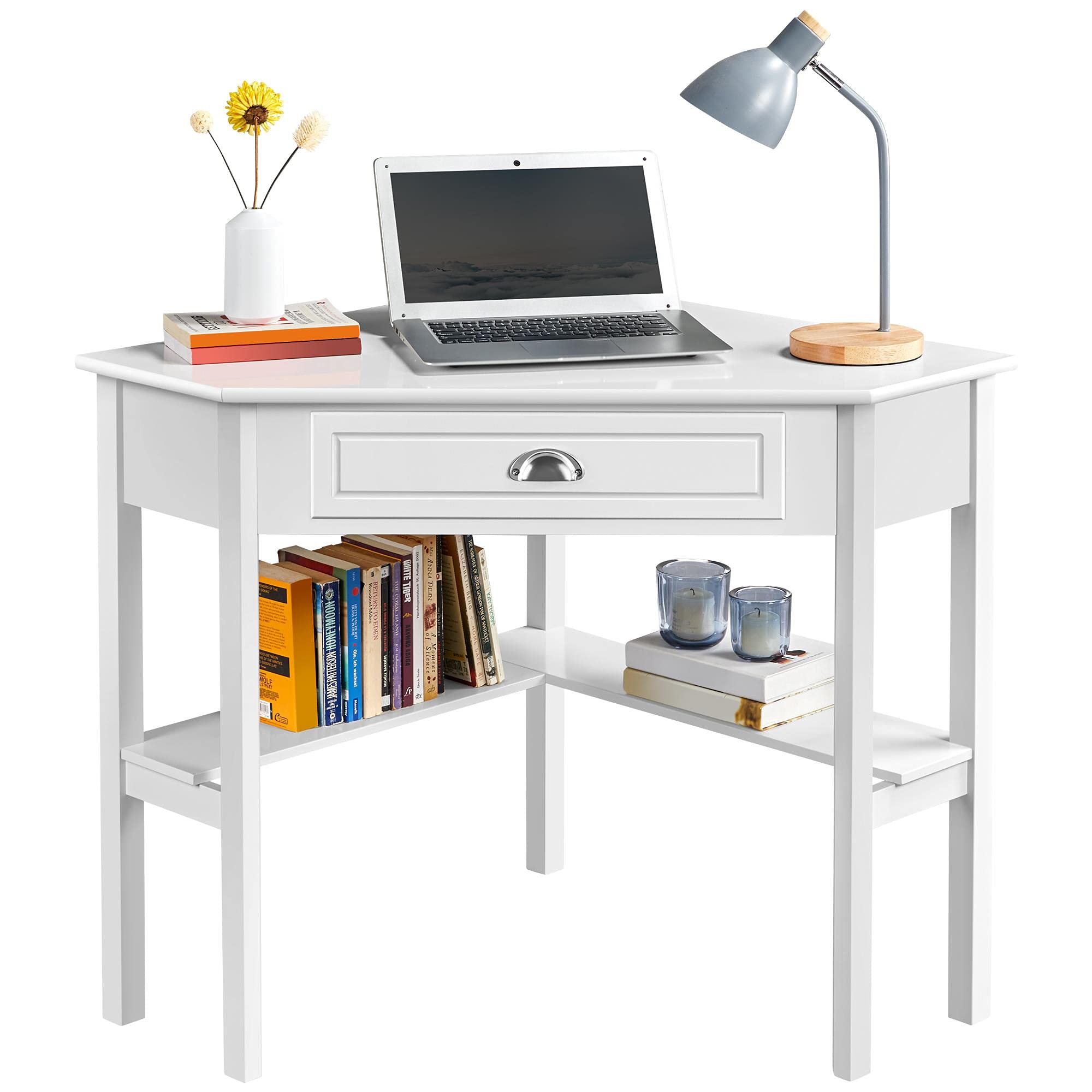 Yaheetech Scrivania Angolare Computer in Legno, Bianco