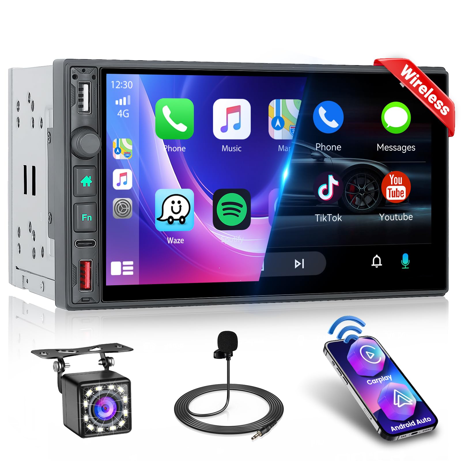 Autoradio Bluetooth 2 Din 7 Pollici Touchscreen con Telecamera
