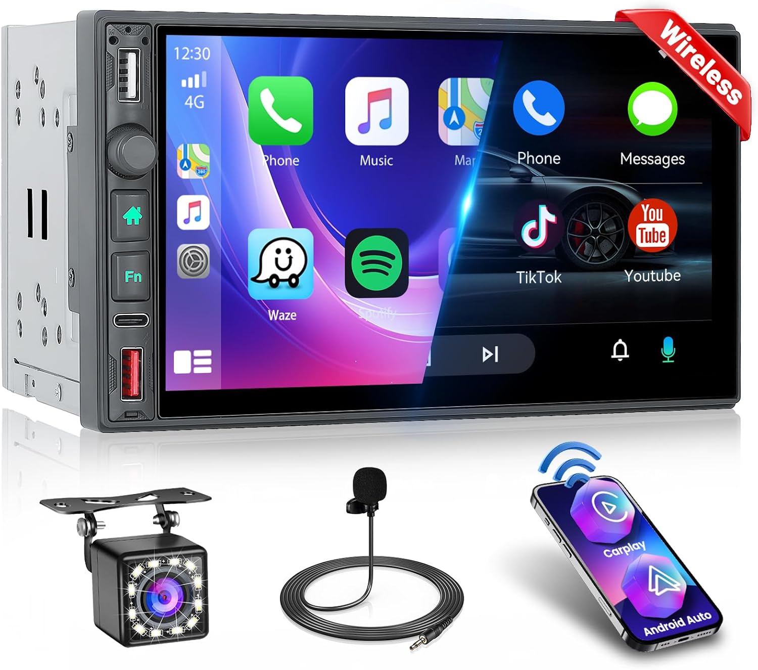 Autoradio Bluetooth 2 Din 7 Pollici Touchscreen con Telecamera - immagine 1