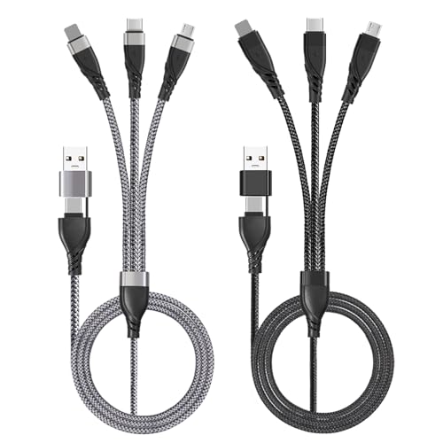 Multi Cavo di Ricarica, [2pezzi/1,2M] Cavo Multiplo USB A/C 5 in 1 Nylon Intrecciato con Micro USB Tipo C Cavetto, Cavo Ricarica Multiplo per Cellulari Samsung Galaxy Huawei Redmi Android Tablet PS5