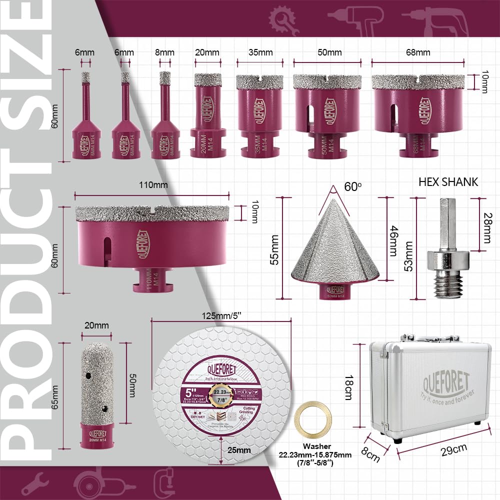 Queforet Punte Diamantate Gres Porcellanato 12 Pezzi - immagine 2