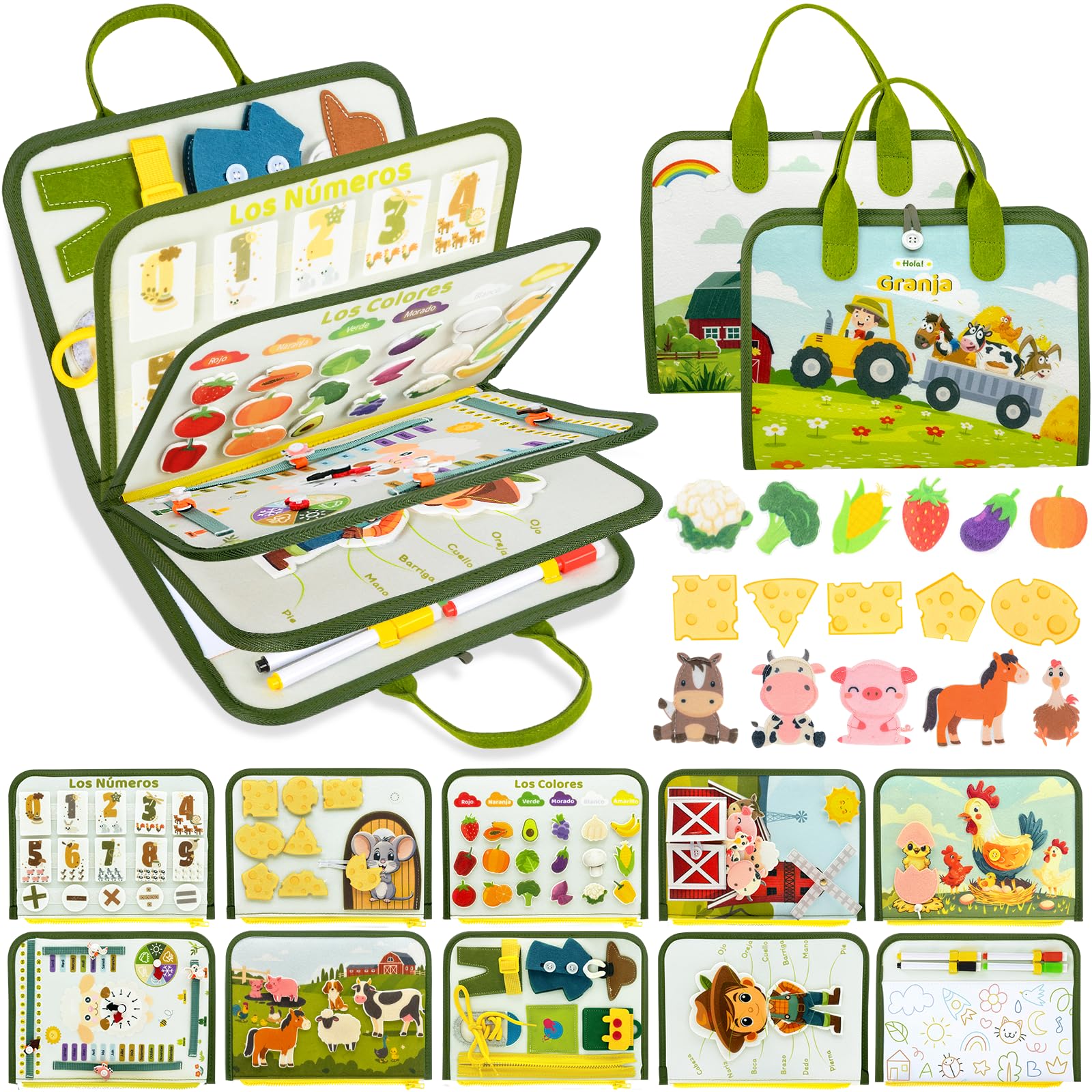 Spagnolo Fattoria Busy Board 10 in 1 Giocattoli Montessori