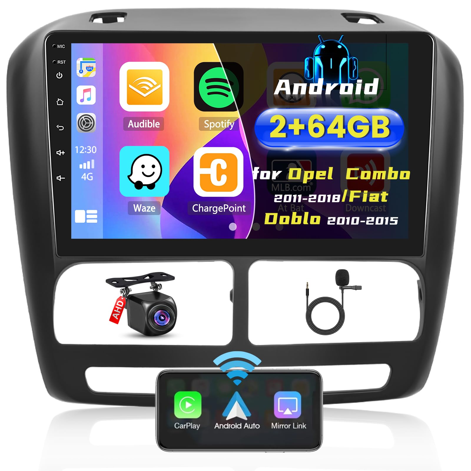 Hikity Android 15 Autoradio 9" per Fiat Doblo/Opel Comb
