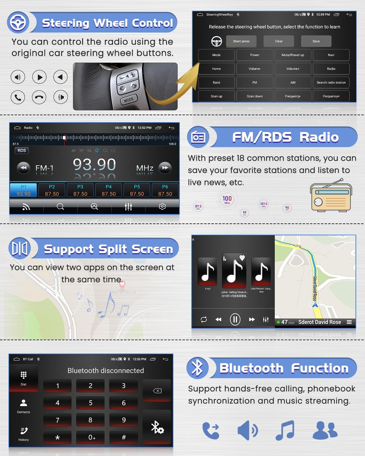 Hikity Android 15 Autoradio 9" per Fiat Doblo/Opel Comb - immagine 6