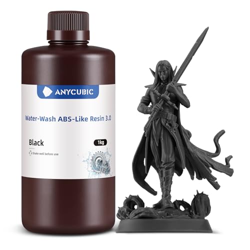 ANYCUBIC Resina ABS Lavabile 3.0, Resina per Stampanti 3D, Alta Resistenza e Tenacità, Basso Odore, Alta Precisione 405nm UV Curable Resin, Adatta a Tutte le Stampanti 3D a Resina, Nero 1000g