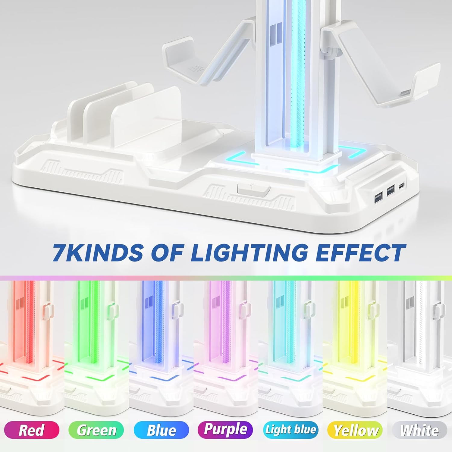 Kdd Porta Cuffie da Scrivania con Supporto Telefono, Bianco - immagine 4