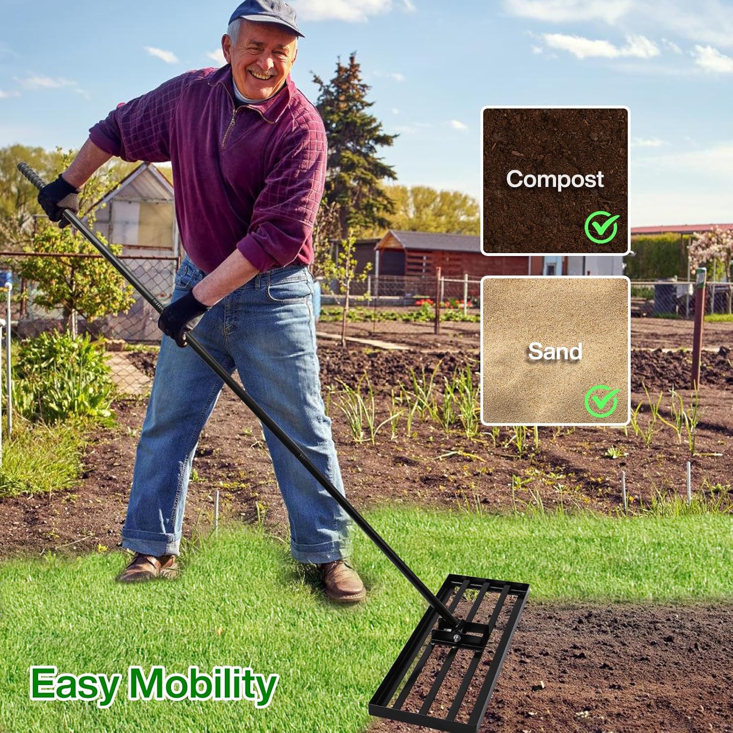 Rastrello per Livellamento Prato 183x41x25 CM - immagine 2