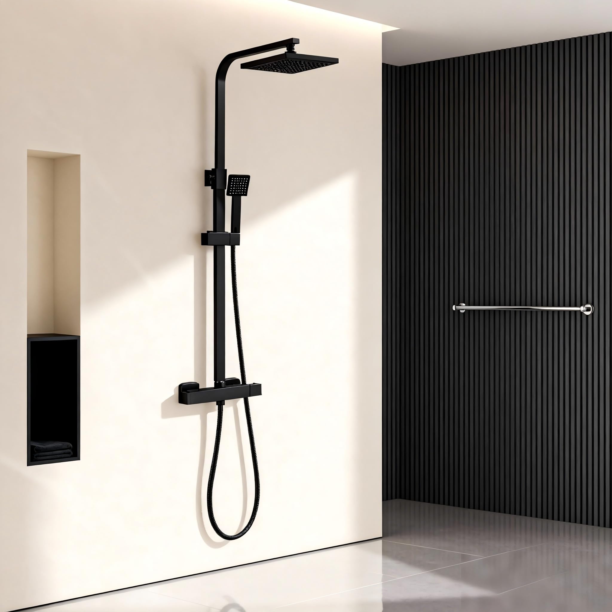 Stanew Colonna Doccia Termostatica 38°C, Nera