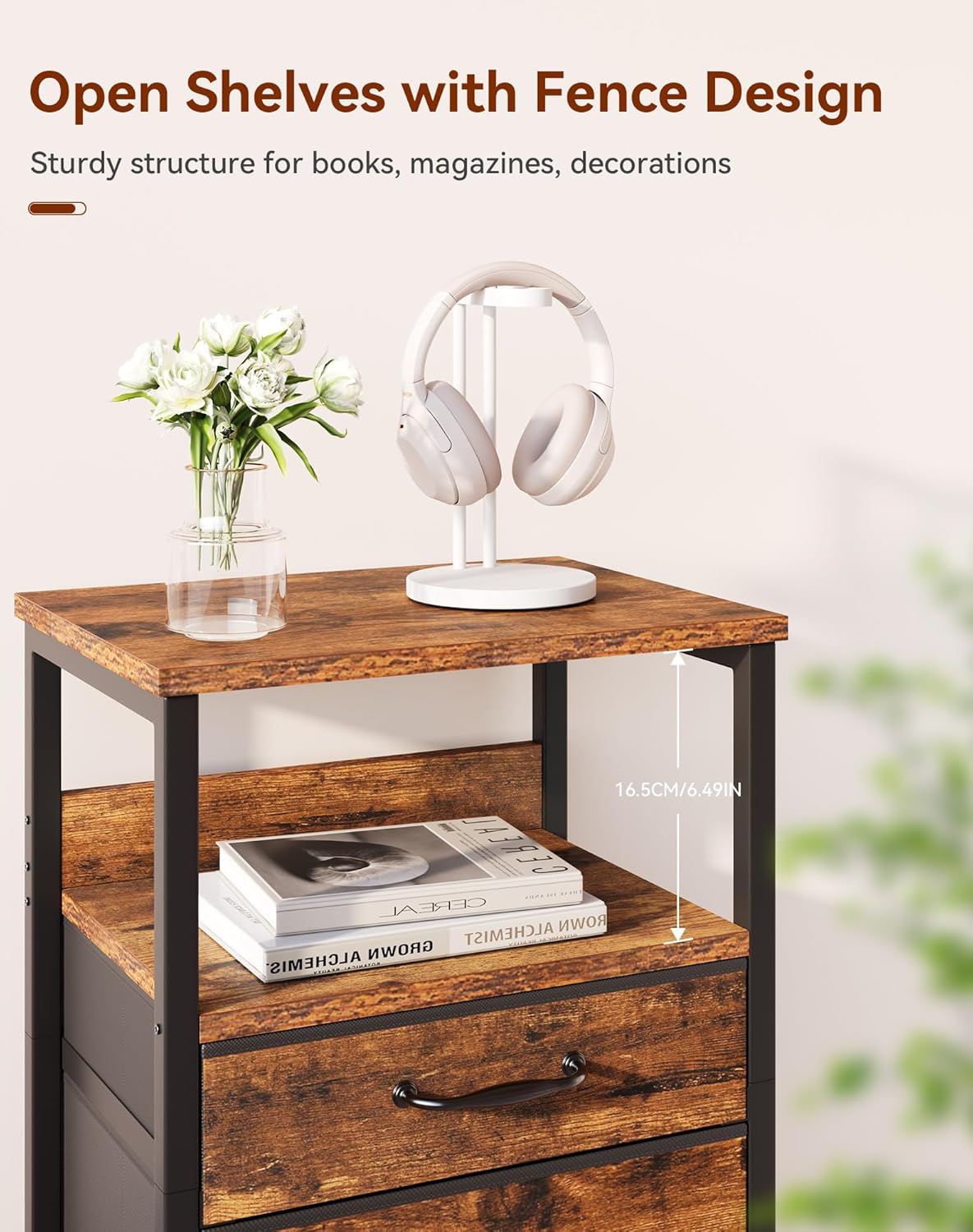 Ymyny Comodino con 2 Cassetti in Tessuto, Marrone - immagine 5