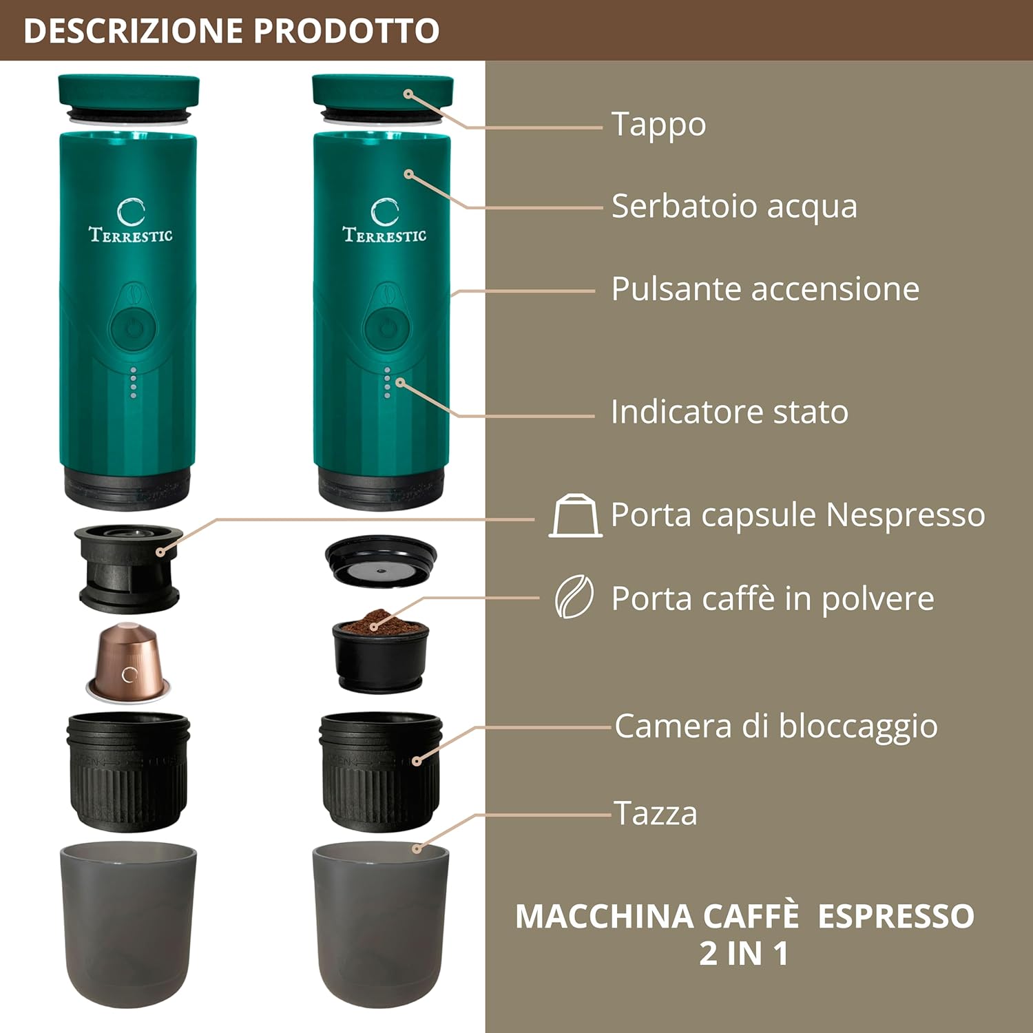 Dose Macchina Caffè Espresso Portatile Elettrica - immagine 3