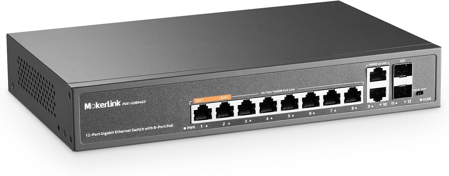 Mokerlink Switch Gigabit PoE a 12 Porte con 8 PoE+ - immagine 1