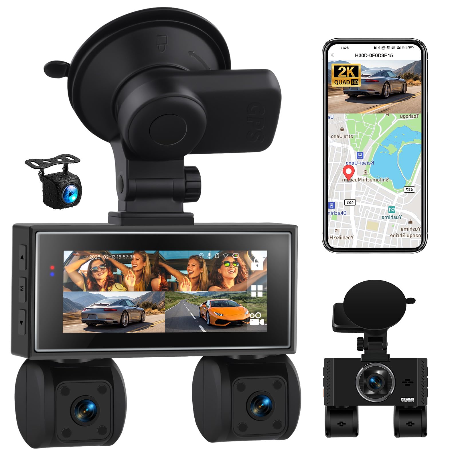 Dashcam Auto 360° 2K con WiFi GPS 4 Canali
