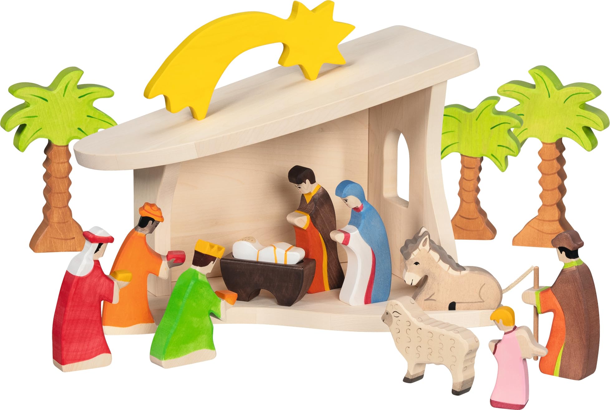 Presepe in Legno Realizzato a Mano con Stella di Natale