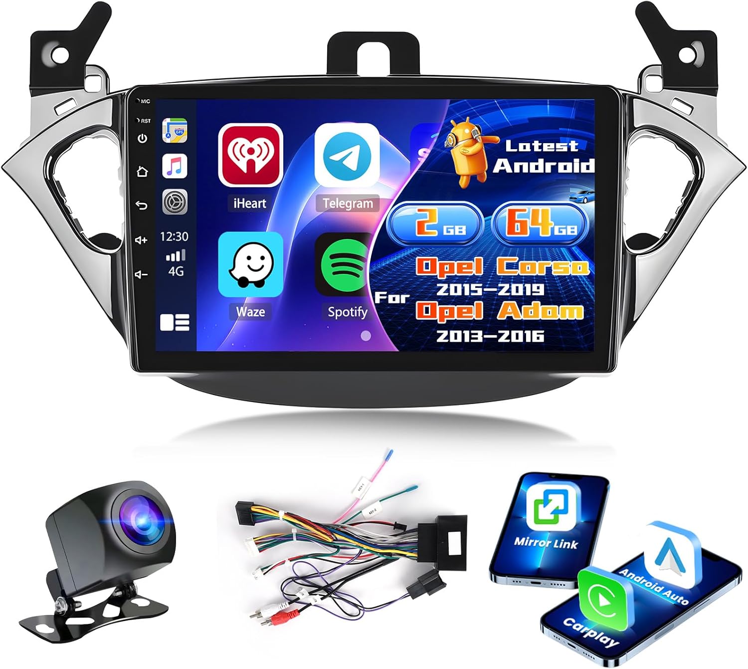 Autoradio Android 2+64G per Opel Corsa/Adam 9 Pollici - immagine 1