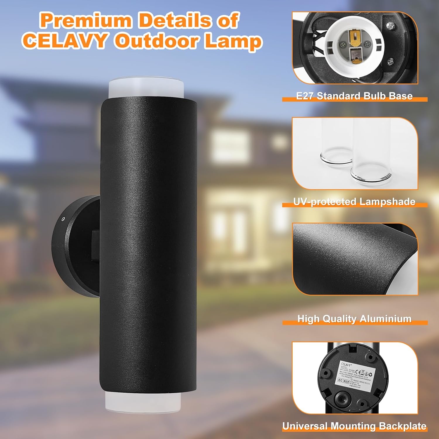 Celavy Lampada da Esterno Nera Rotonda IP54 - immagine 5