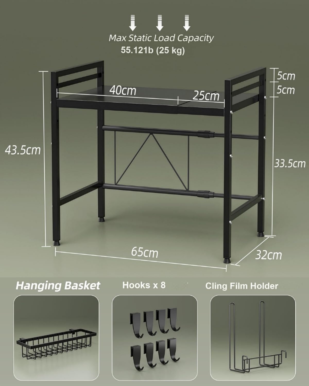 Netel Mensola Microonde Allungabile 2 Livelli, Nero - immagine 3