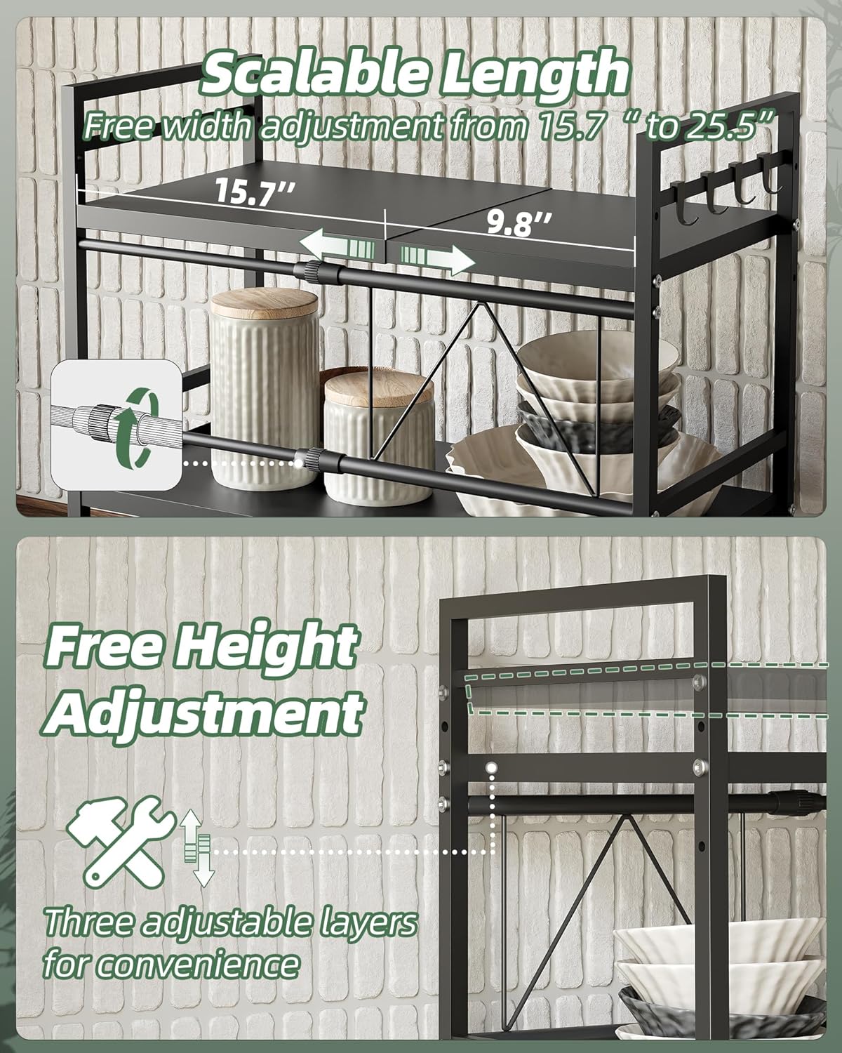 Netel Mensola Microonde Allungabile 2 Livelli, Nero - immagine 5