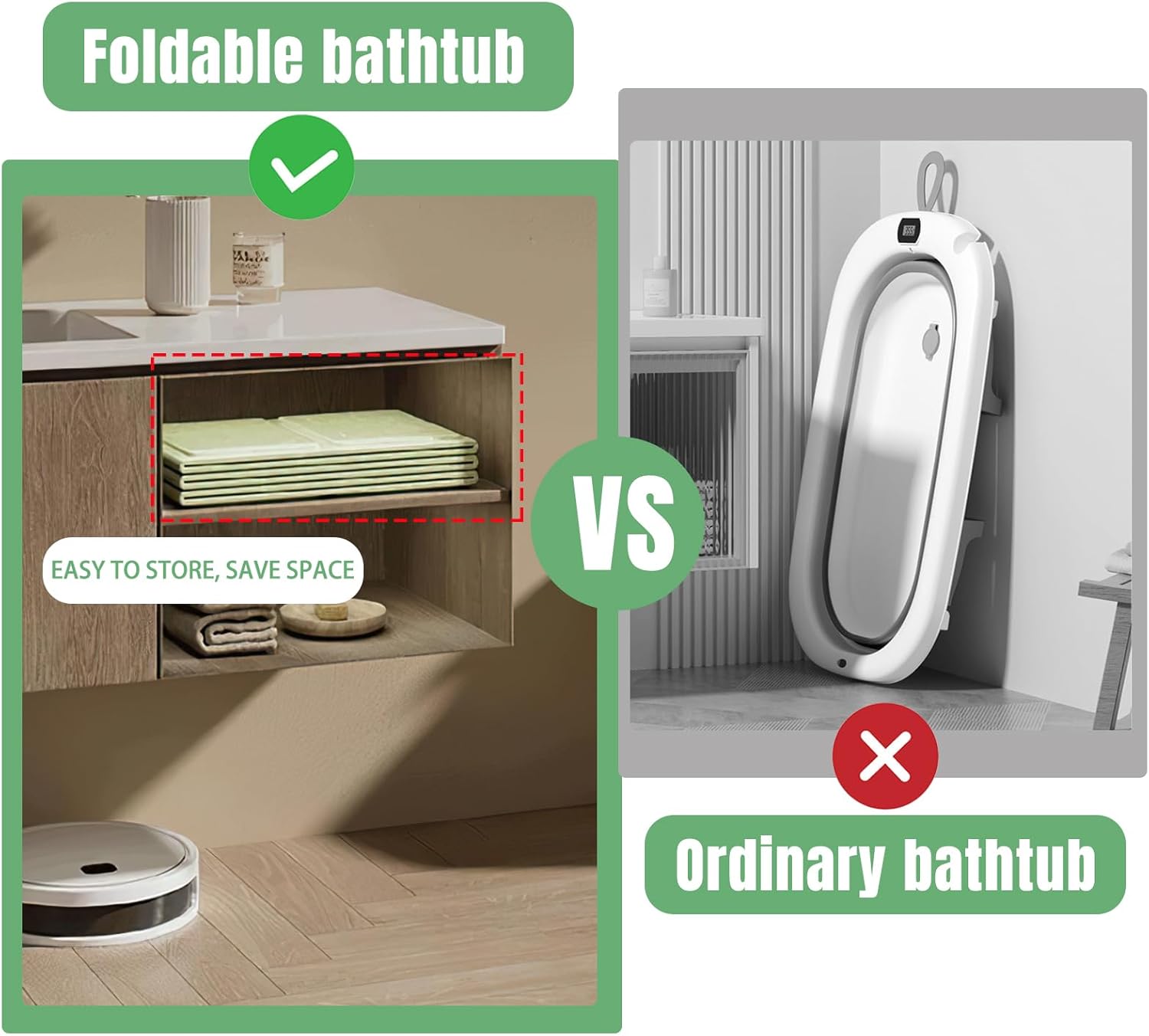 Vasca da Bagno Pieghevole Portatile per Bambini, Verde - immagine 5