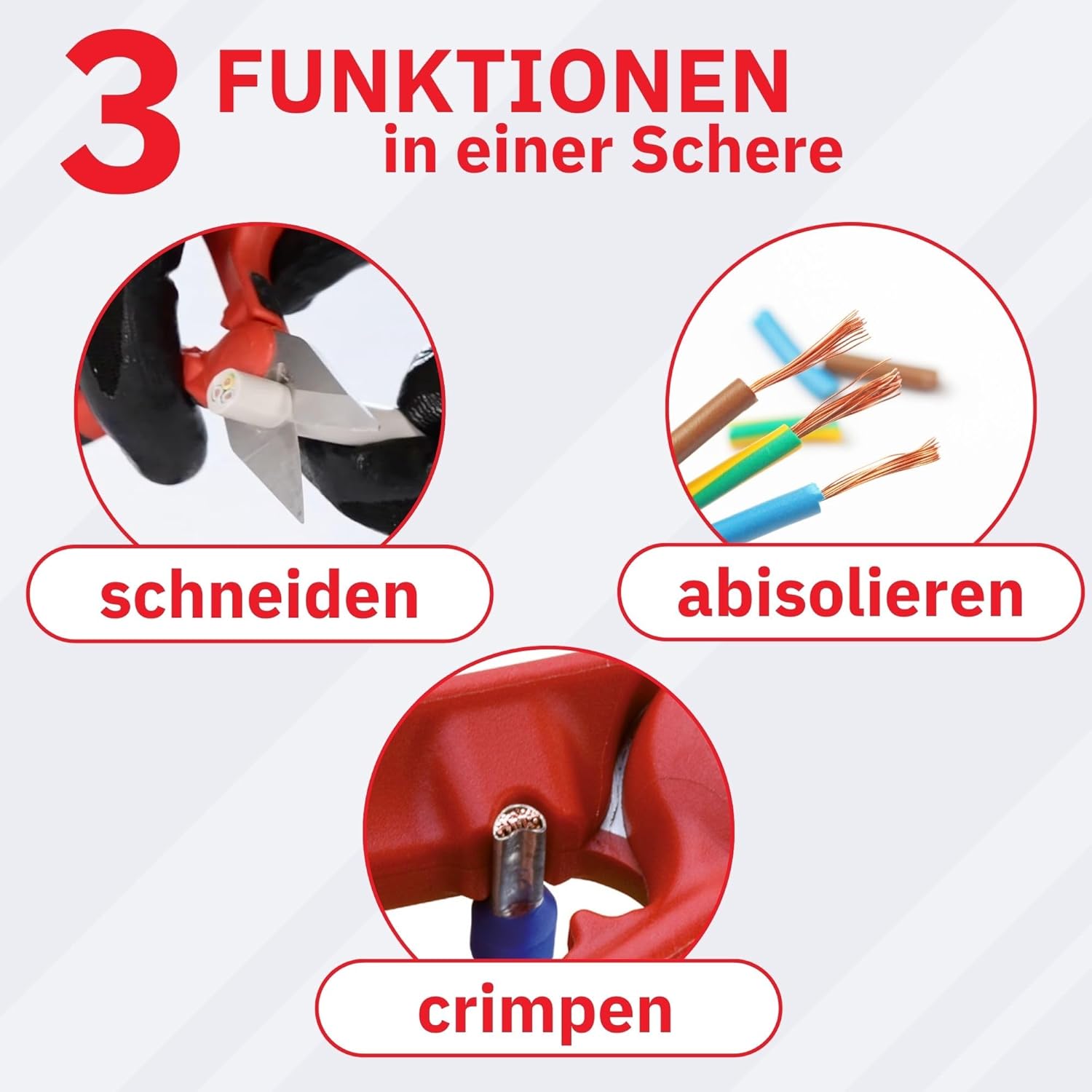 Intercable 16020-F1 Forbice per Elettricisti 3in1, Rosso - immagine 2