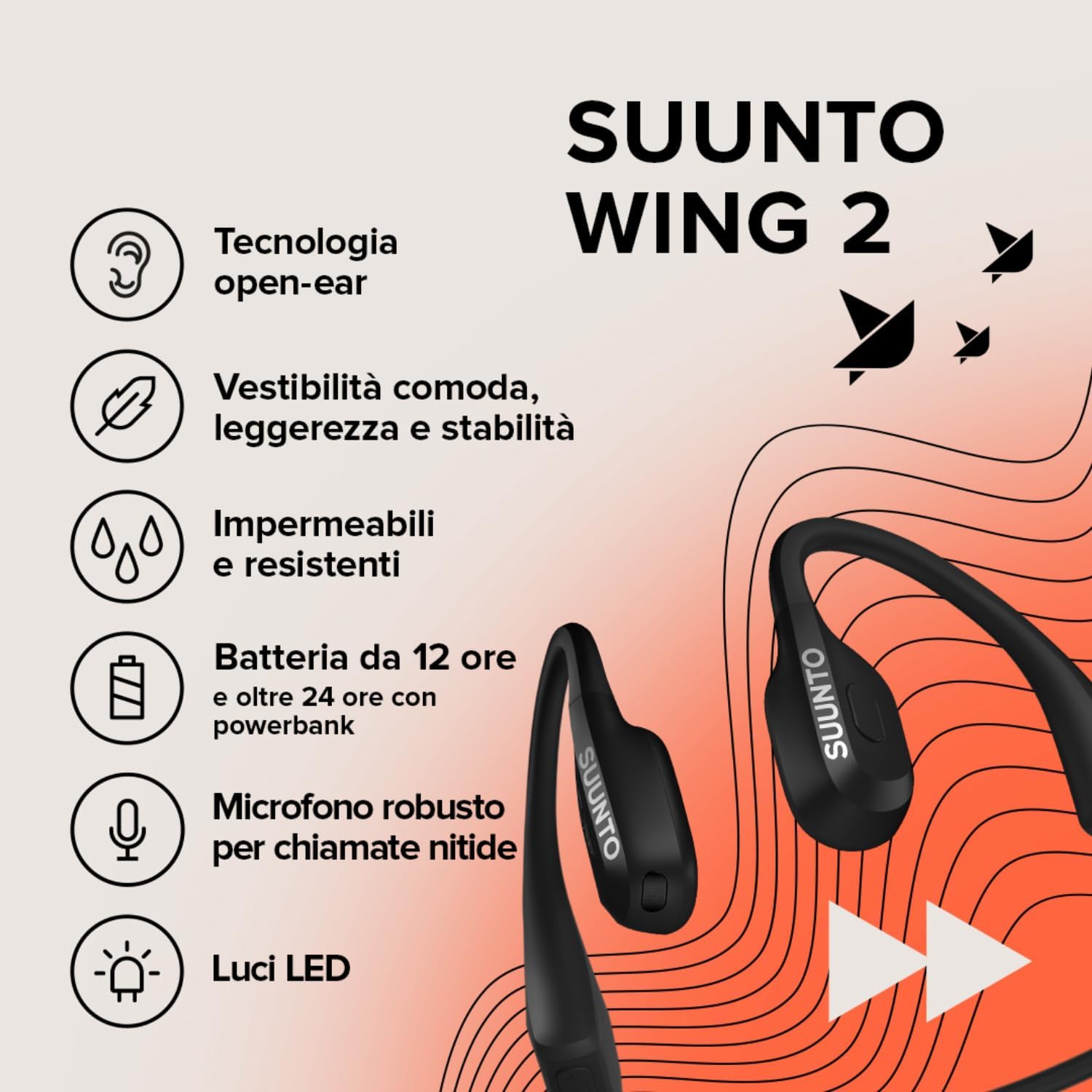 Suunto Wing 2 Cuffie Open-Ear Bluetooth IP66 - immagine 2