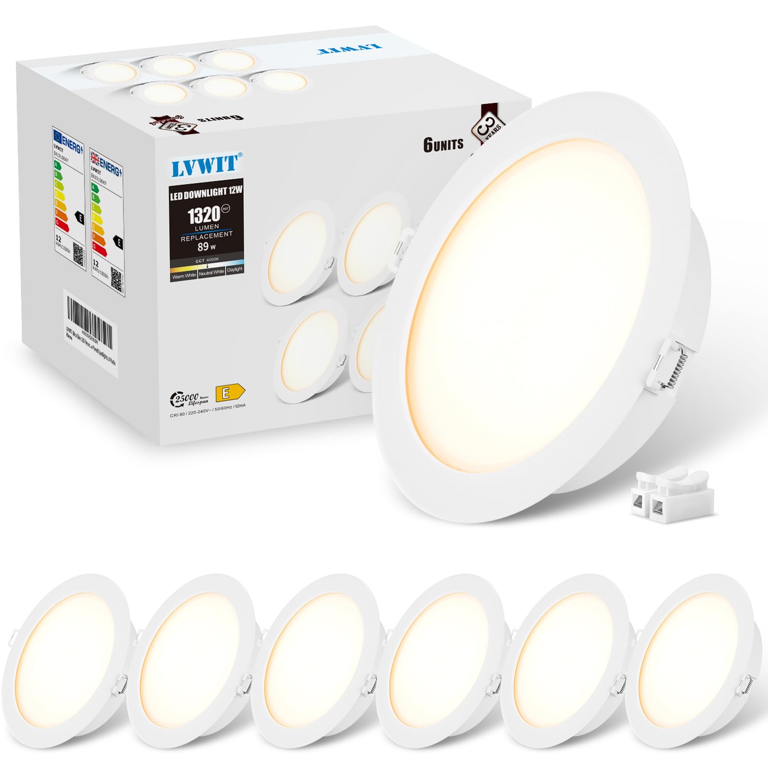 Lvwit Faretti LED da Incasso 12W 4000K, Set di 6