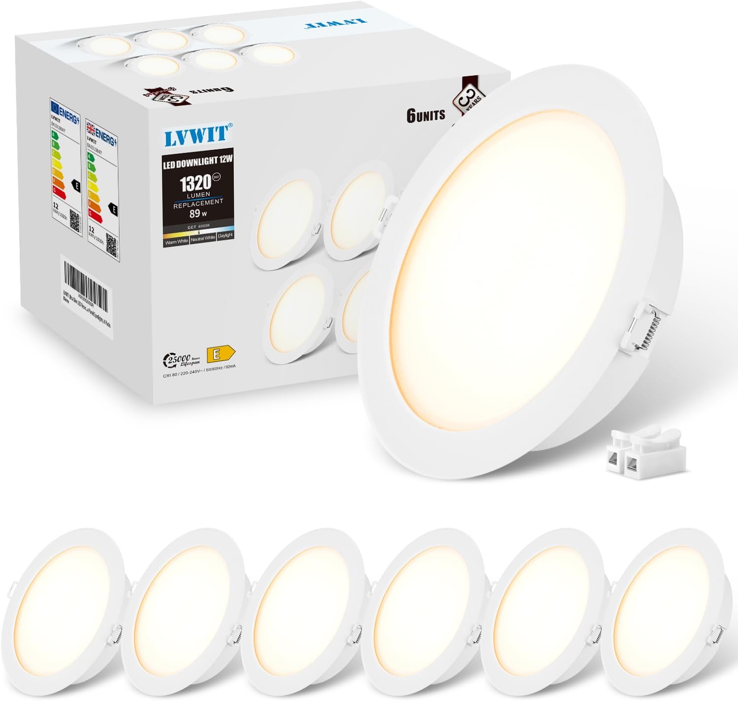 Lvwit Faretti LED da Incasso 12W 4000K, Set di 6 - immagine 1